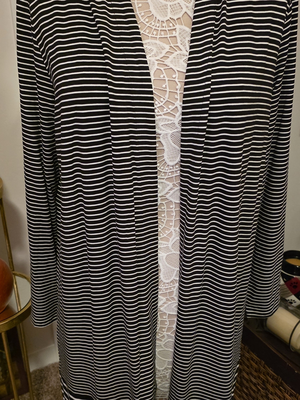 J. Jill Black and White Striped Open Front Cardigan